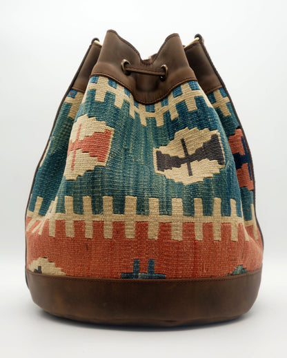 Handmade Kilim Bucket Bag With Genuine Leather LKB02092