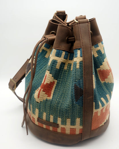 Handmade Kilim Bucket Bag With Genuine Leather LKB02092