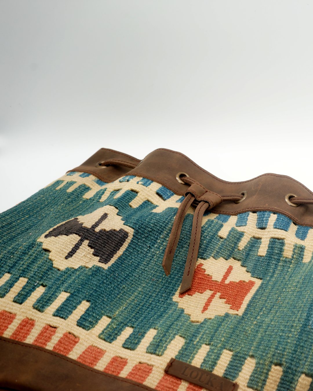 Handmade Kilim Bucket Bag With Genuine Leather LKB02092