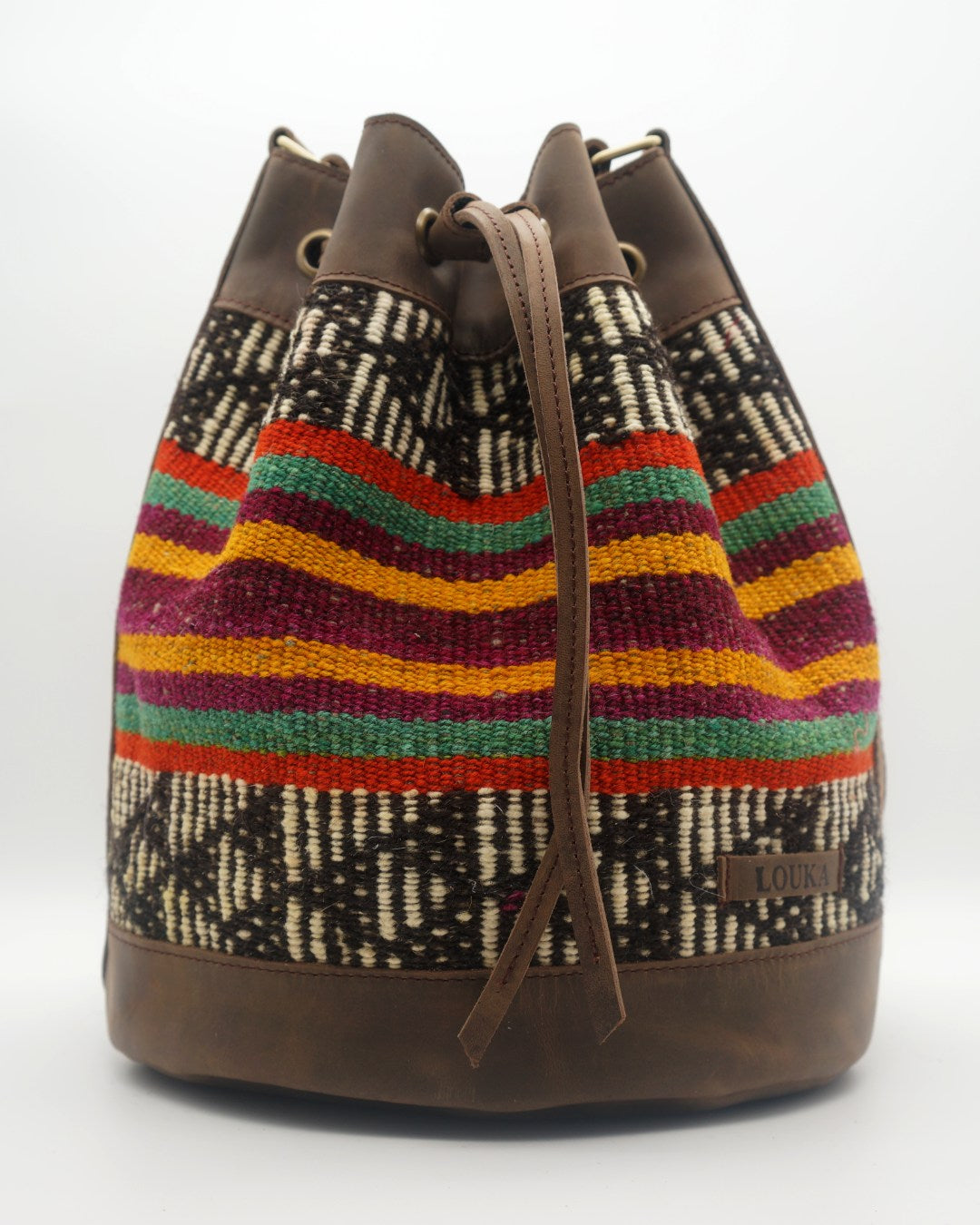 Handmade Kilim Bucket Bag With Genuine Leather LKB02093 Louka