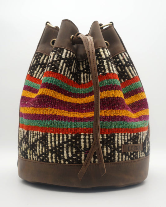 Handmade Kilim Bucket Bag With Genuine Leather LKB02093 Louka