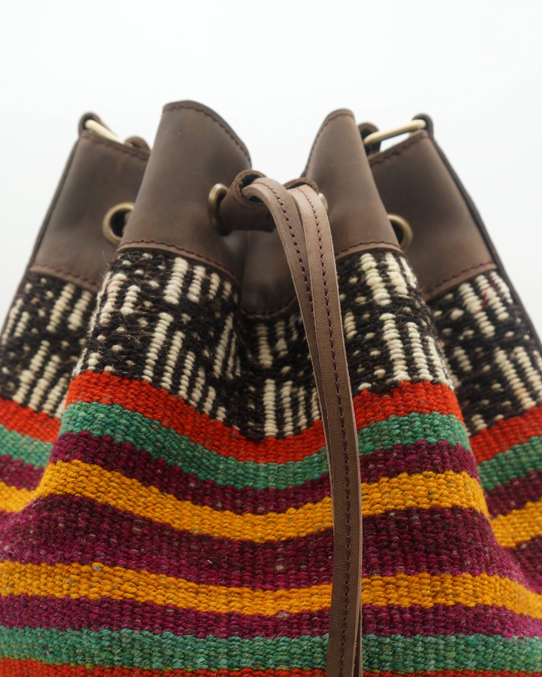 Handmade Kilim Bucket Bag With Genuine Leather LKB02093 Louka