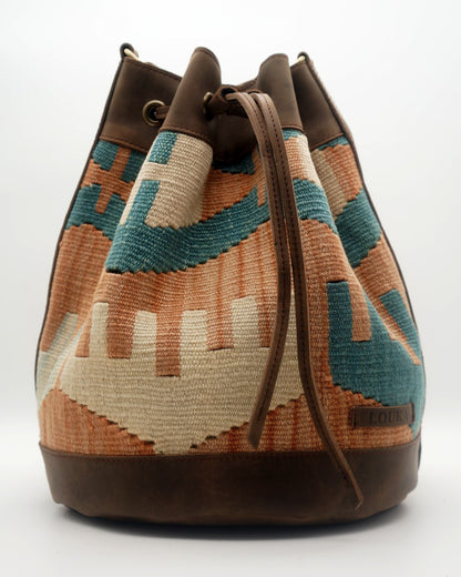 Handmade Kilim Bucket Bag With Genuine Leather LKB02099