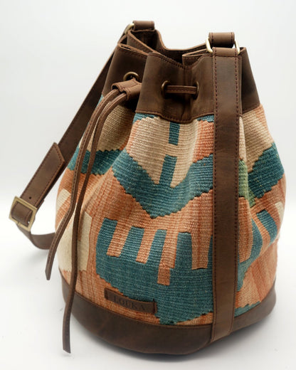 Handmade Kilim Bucket Bag With Genuine Leather LKB02099