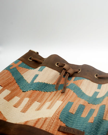 Handmade Kilim Bucket Bag With Genuine Leather LKB02099