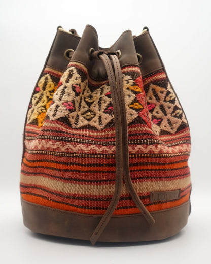 Handmade Kilim Bucket Bag With Genuine Leather LKB02100