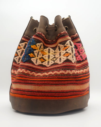 Handmade Kilim Bucket Bag With Genuine Leather LKB02100