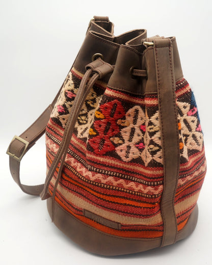 Handmade Kilim Bucket Bag With Genuine Leather LKB02100