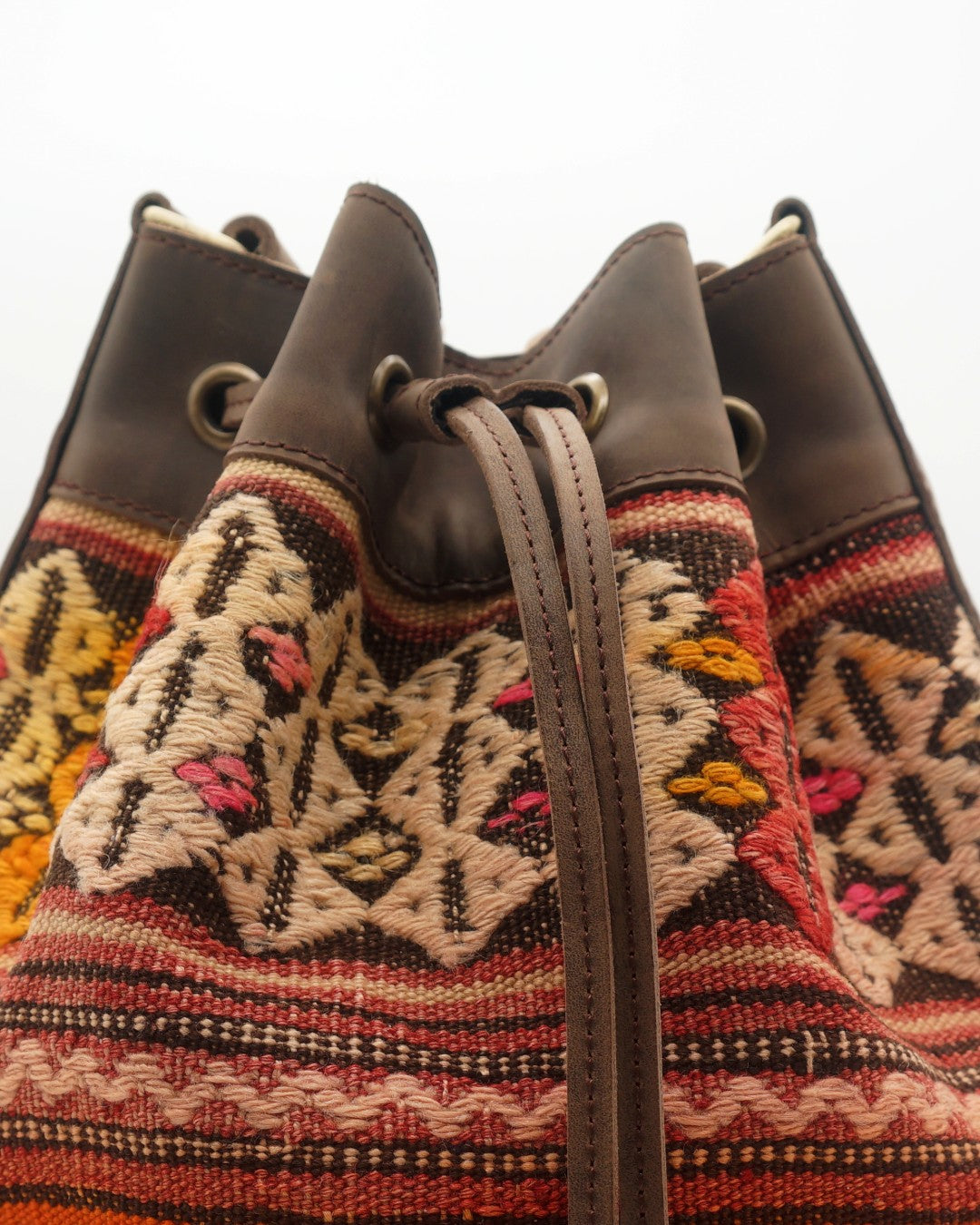 Handmade Kilim Bucket Bag With Genuine Leather LKB02100