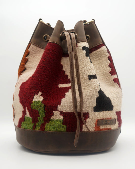 Handmade Kilim Bucket Bag With Genuine Leather LKB02101