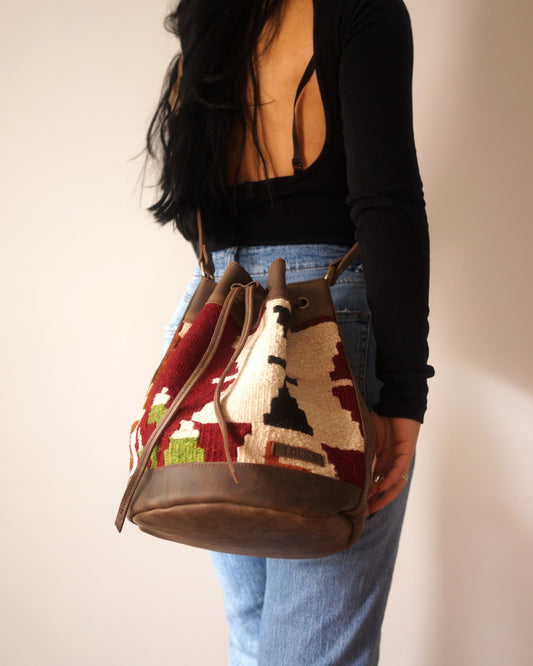Handmade Kilim Bucket Bag With Genuine Leather LKB02101