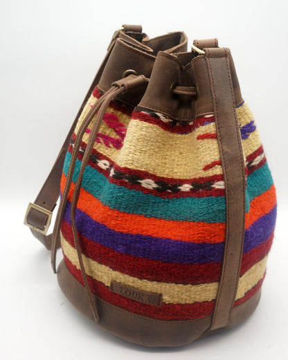 Handmade Kilim Bucket Bag With Genuine Leather LKB02108