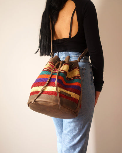 Handmade Kilim Bucket Bag With Genuine Leather LKB02108