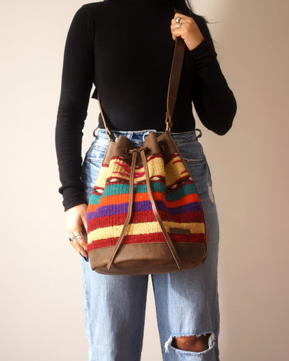 Handmade Kilim Bucket Bag With Genuine Leather LKB02108