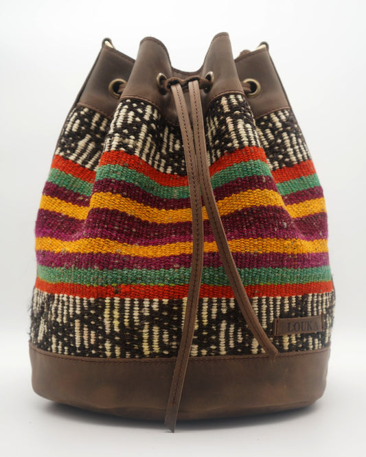 Handmade Kilim Bucket Bag With Genuine Leather LKB02111 Louka