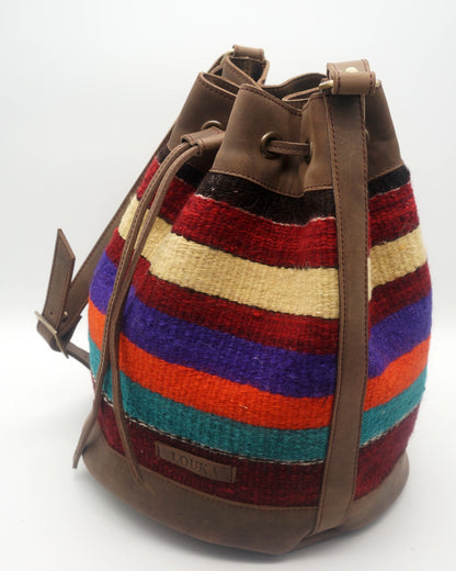 Handmade Kilim Bucket Bag With Genuine Leather LKB02112