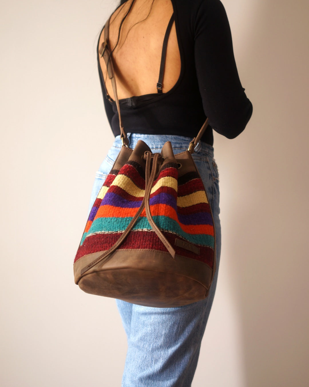 Handmade Kilim Bucket Bag With Genuine Leather LKB02112