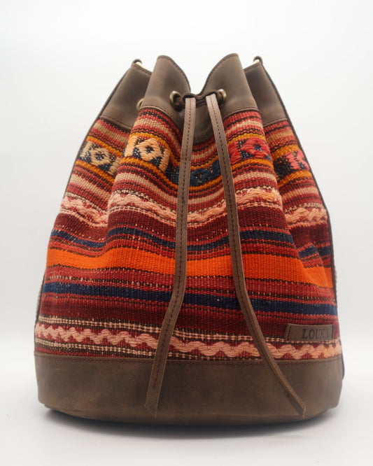 Handmade Kilim Bucket Bag With Genuine Leather LKB02113