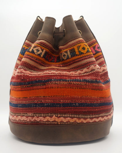 Handmade Kilim Bucket Bag With Genuine Leather LKB02113