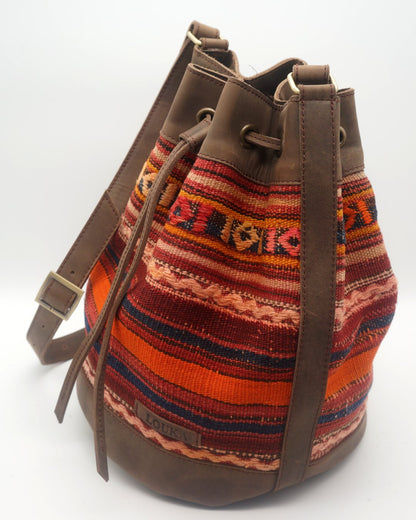 Handmade Kilim Bucket Bag With Genuine Leather LKB02113