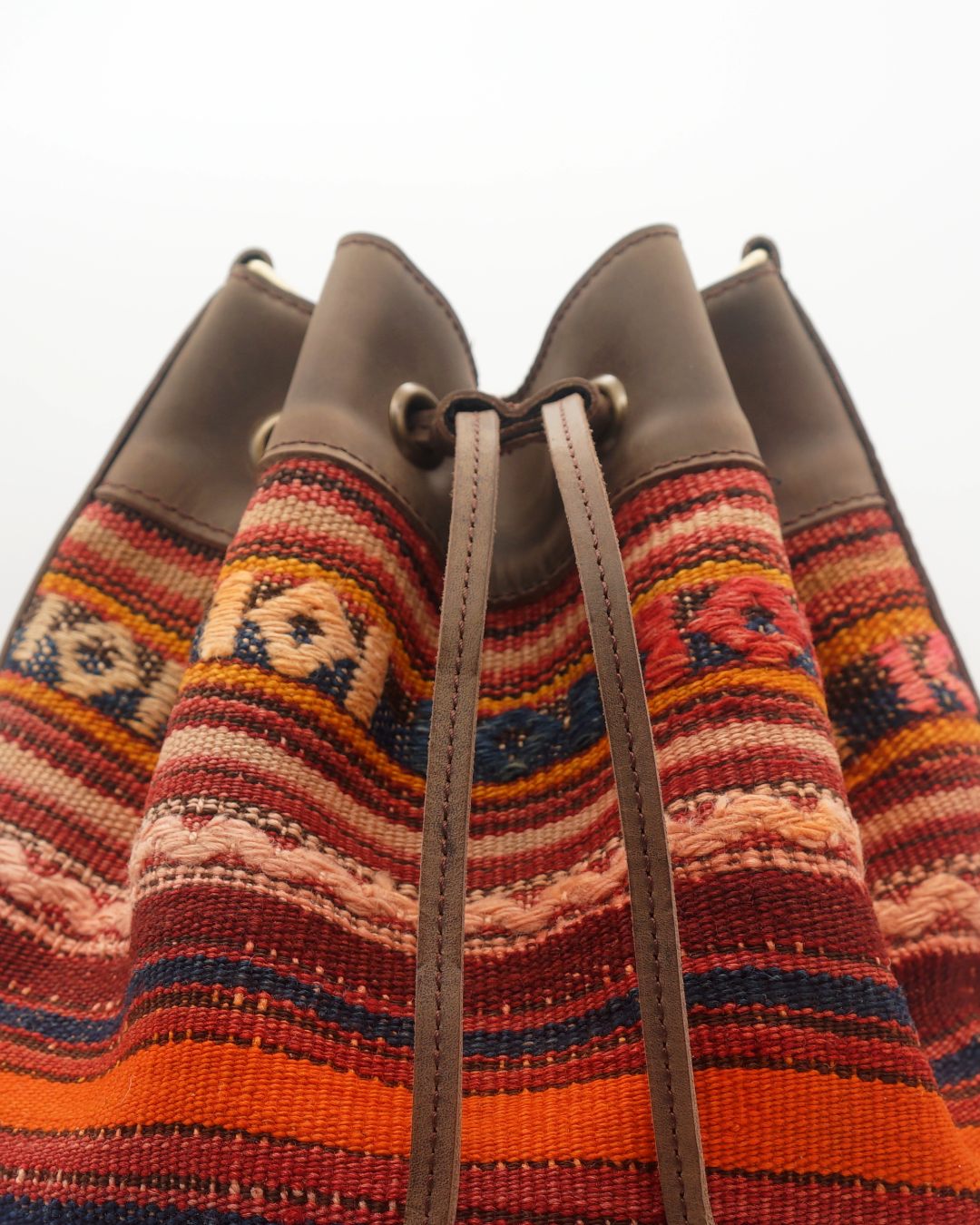 Handmade Kilim Bucket Bag With Genuine Leather LKB02113