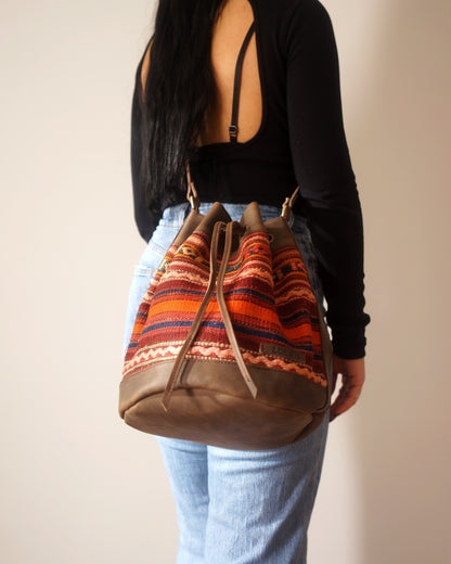 Handmade Kilim Bucket Bag With Genuine Leather LKB02113