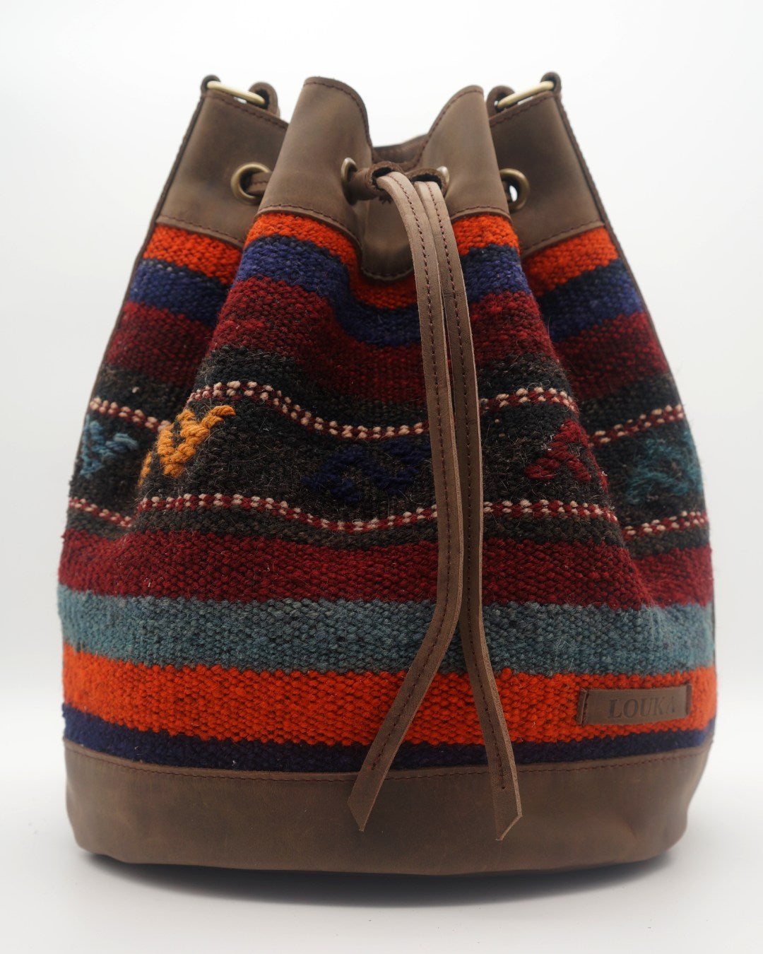 Handmade Kilim Bucket Bag With Genuine Leather LKB02115