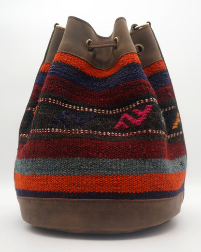 Handmade Kilim Bucket Bag With Genuine Leather LKB02115