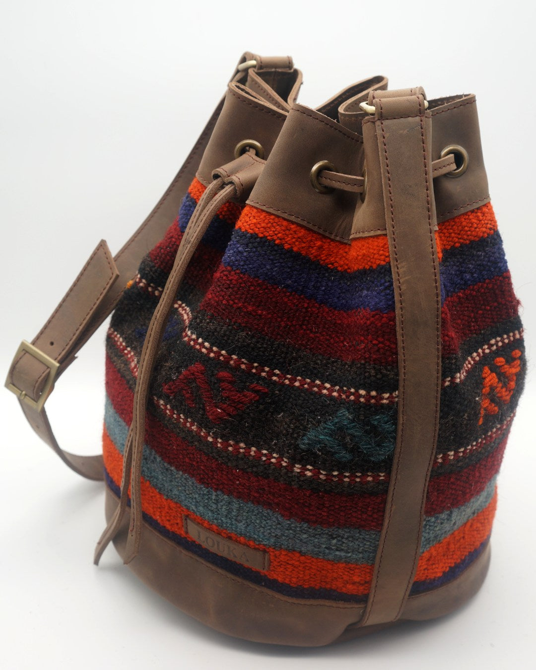 Handmade Kilim Bucket Bag With Genuine Leather LKB02115