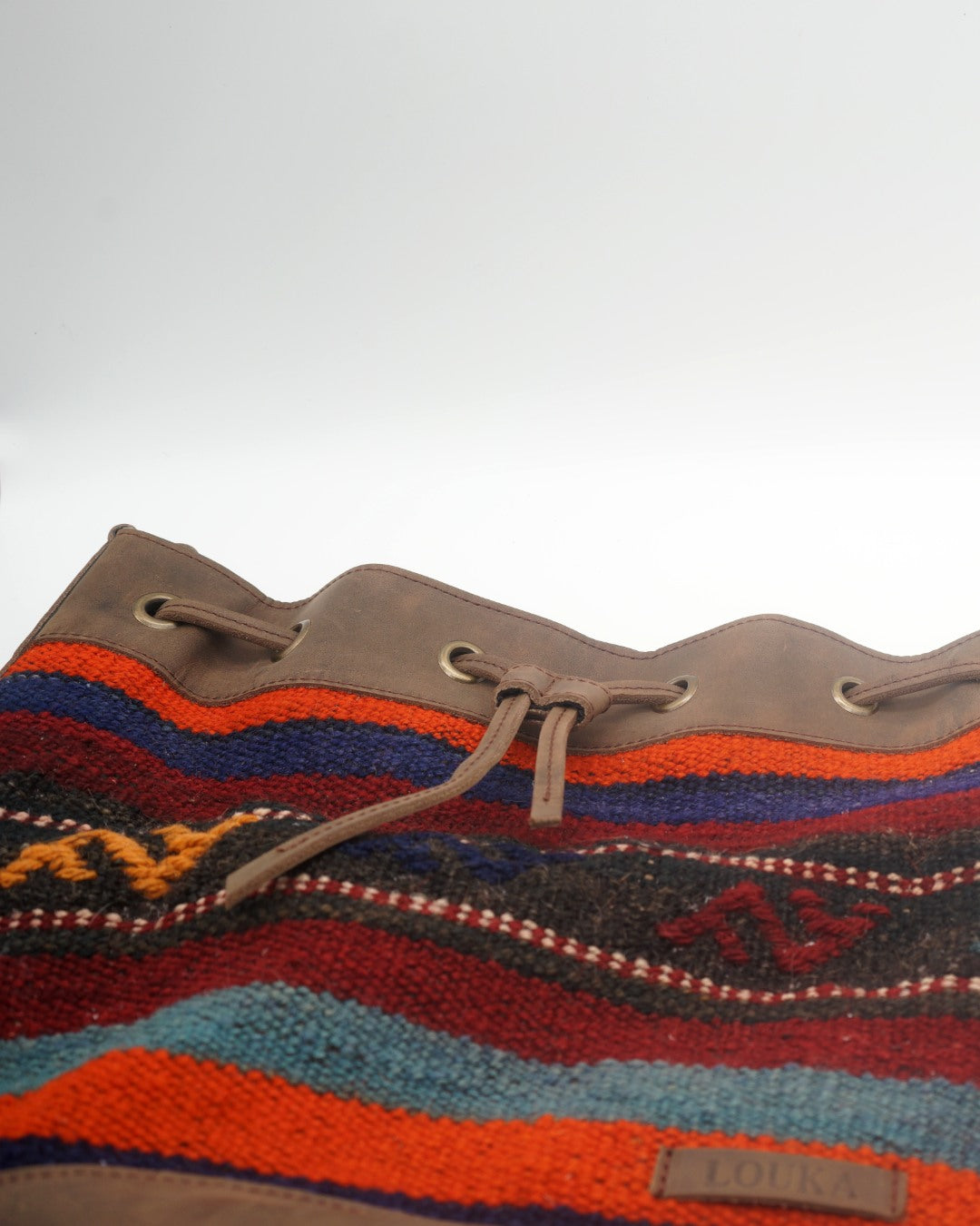 Handmade Kilim Bucket Bag With Genuine Leather LKB02115