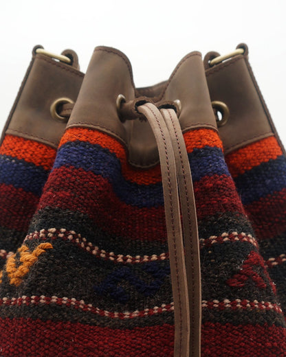 Handmade Kilim Bucket Bag With Genuine Leather LKB02115