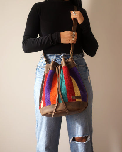 Handmade Kilim Bucket Bag With Genuine Leather LKB02116