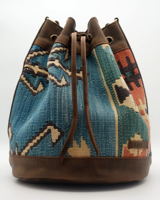 Handmade Kilim Bucket Bag With Genuine Leather LKB02117