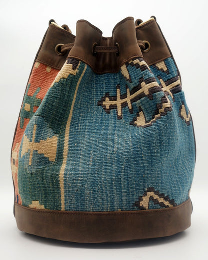 Handmade Kilim Bucket Bag With Genuine Leather LKB02117