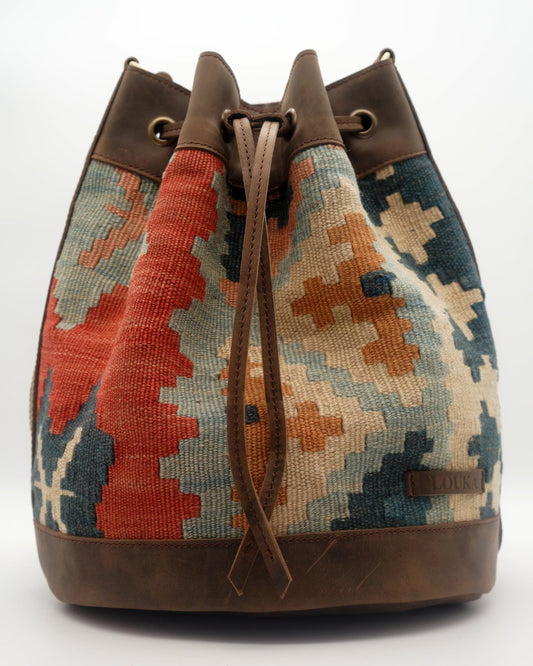 Handmade Kilim Bucket Bag With Genuine Leather LKB02121