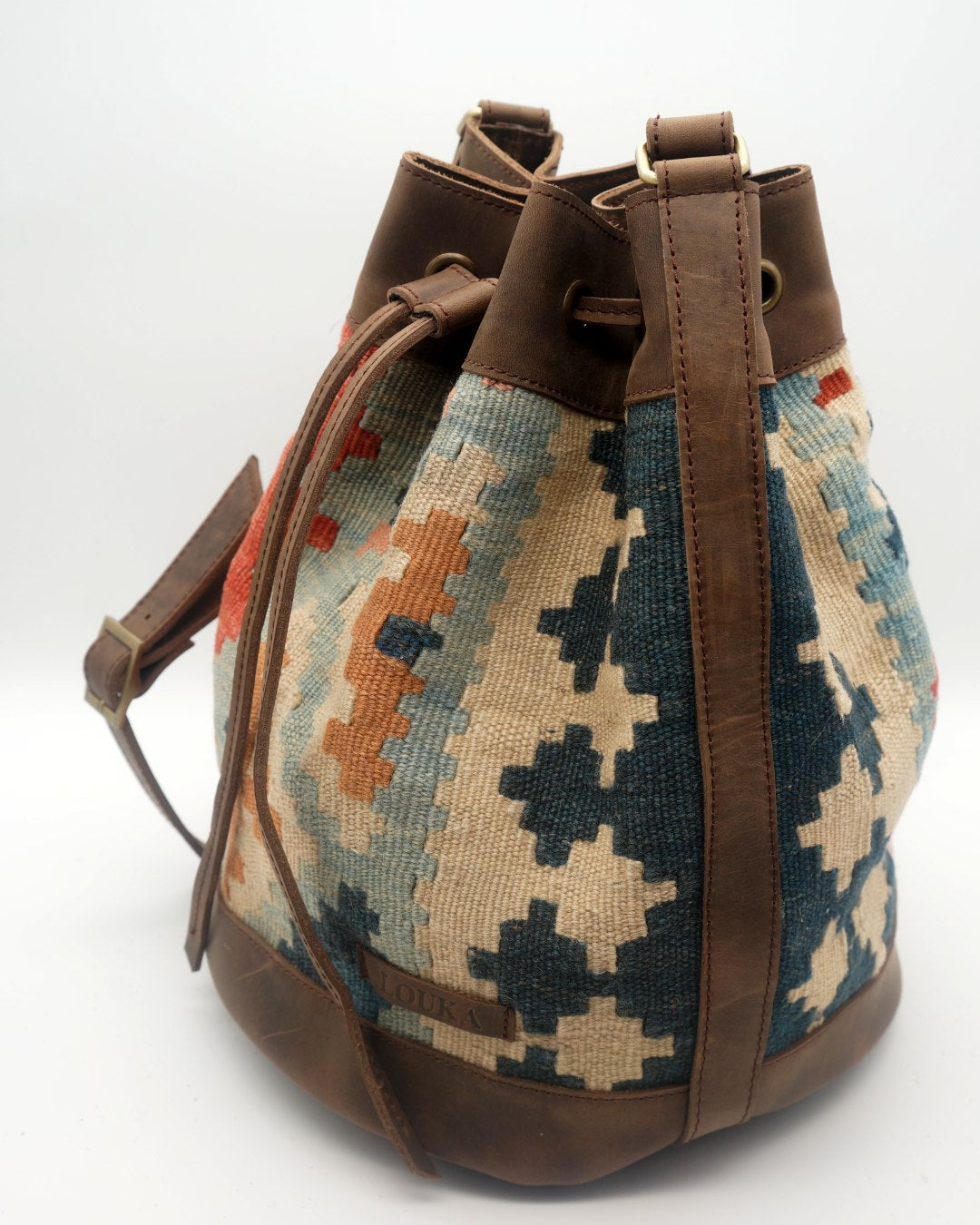 Handmade Kilim Bucket Bag With Genuine Leather LKB02121