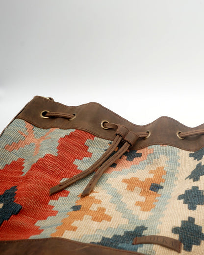 Handmade Kilim Bucket Bag With Genuine Leather LKB02121