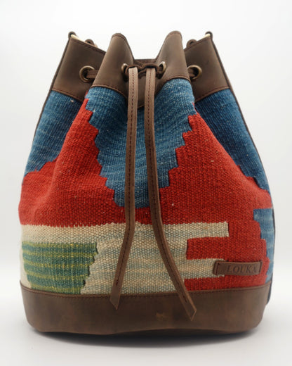 Handmade Kilim Bucket Bag With Genuine Leather LKB02124