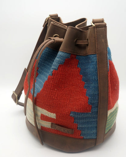 Handmade Kilim Bucket Bag With Genuine Leather LKB02124