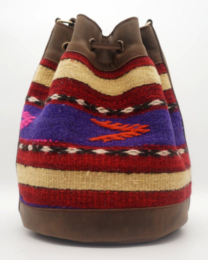 Handmade Kilim Bucket Bag With Genuine Leather LKB02126