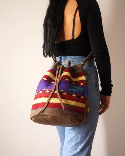 Handmade Kilim Bucket Bag With Genuine Leather LKB02126