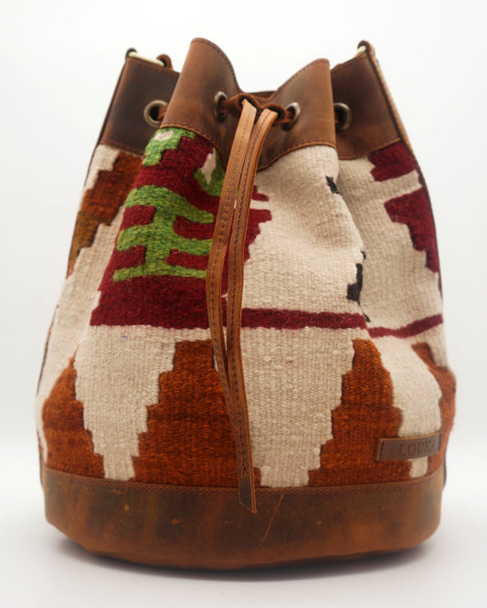 Handmade Kilim Bucket Bag With Genuine Leather LKB02132