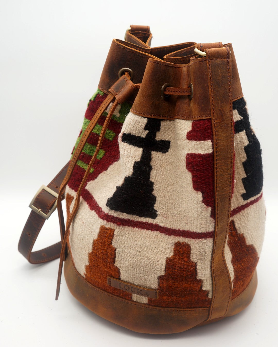 Handmade Kilim Bucket Bag With Genuine Leather LKB02132