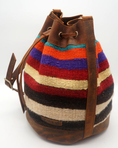 Handmade Kilim Bucket Bag With Genuine Leather LKB02134