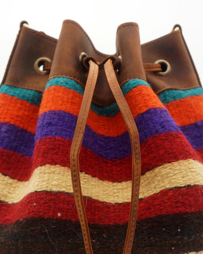 Handmade Kilim Bucket Bag With Genuine Leather LKB02134