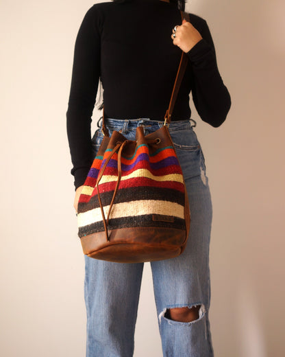Handmade Kilim Bucket Bag With Genuine Leather LKB02134