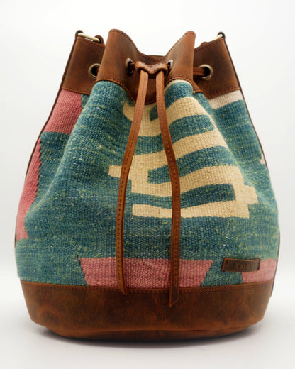 Handmade Kilim Bucket Bag With Genuine Leather LKB02135