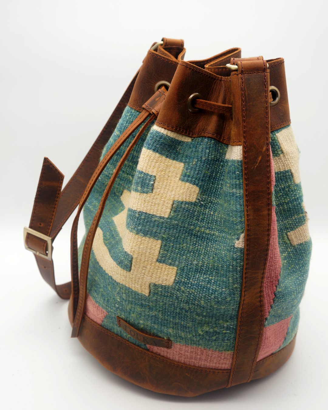 Handmade Kilim Bucket Bag With Genuine Leather LKB02135