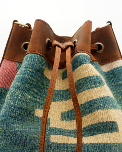 Handmade Kilim Bucket Bag With Genuine Leather LKB02135