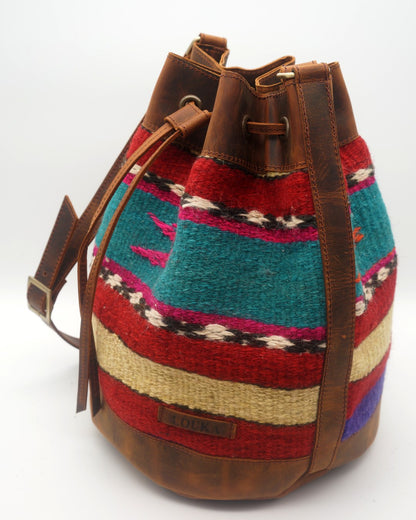 Handmade Kilim Bucket Bag With Genuine Leather LKB02137